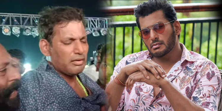 மேடையில் மயங்கி விழுந்த நடிகர் விஷால்… ரசிகர்கள் அதிர்ச்சி!