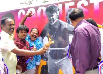 முதன் முறையாக 55 அடி நீள பிளக்ஸ்… ரஜினிக்கு கட் அவுட்டு