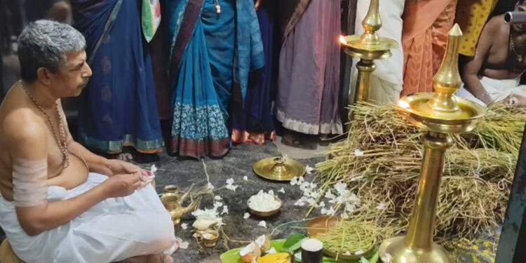 சுசீந்திரம் தாணுமாலய சுவாமி கோயிலில் நடைபெற்ற நிறை புத்தரிசி பூஜை