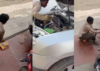 காருக்குள் உஷ்… உஷ்… சத்தம்..! இழுத்த 10 அடி