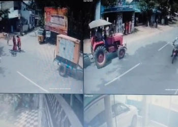 10 வயது சிறுவன் நிலை தடுமாறி விழுந்து உயிர் தப்பிய பதற வைக்கும் சிசிடிவி காட்சி