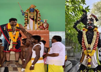 கருப்பசாமி கோவில் முப்பூஜை விழா… அரிவாள் மீது நின்று பக்தர்களுக்கு அருள்வாக்கு…