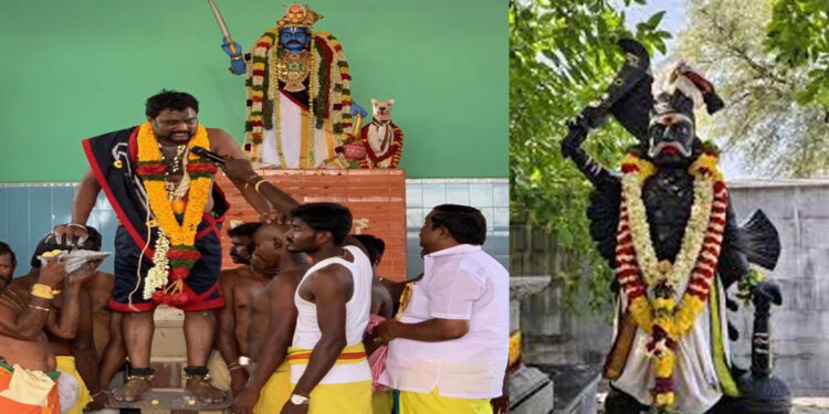 கருப்பசாமி கோவில் முப்பூஜை விழா… அரிவாள் மீது நின்று பக்தர்களுக்கு அருள்வாக்கு…