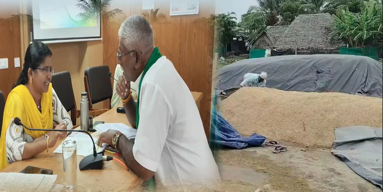 கொள்முதல் நிலையங்களில் கொள்முதலுக்காக வைக்கப்பட்டிருந்த நெல் மழையில் நனைந்ததால் விவசாயிகள் கவலை