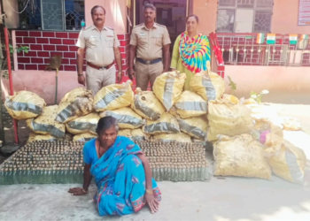 எழுமகளூரில் சாராய விற்பனையில் ஈடுபட்ட பெண் கைது6000 பாண்டி மது பாட்டில்களை பறிமுதல்