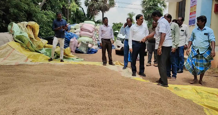 மயிலாடுதுறையில் கூட்டுறவு உணவு நுகர்வோர் பாதுகாப்பு துறைகொள்முதல் செய்யப்பட்ட நெல்லின்தரத்தை ஆய்வு