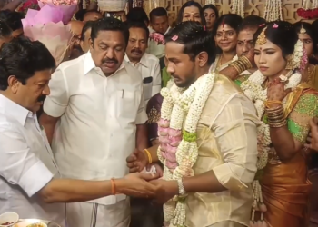 முன்னாள் அமைச்சர் சிவி சண்முகம் இல்ல திருமண விழா எடப்பாடி பழனிச்சாமி மணமக்களை வாய்த்தினார்