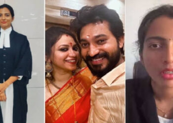 கூலிங் கிளாஸ் அணிந்து மனைவி ஸ்ருதியுடன் மகளிர் ஆணையத்தில் மாதம்பட்டி ரங்கராஜ் ஆஜர்