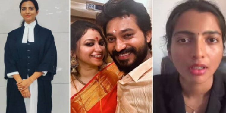 கூலிங் கிளாஸ் அணிந்து மனைவி ஸ்ருதியுடன் மகளிர் ஆணையத்தில் மாதம்பட்டி ரங்கராஜ் ஆஜர்