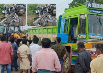 டிப்பர் லாரி மோதி தாத்தா, பாட்டி, பேத்தி பலி