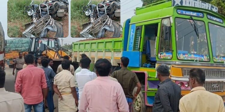 டிப்பர் லாரி மோதி தாத்தா, பாட்டி, பேத்தி பலி