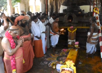 திருவாவடுதுறை கோமுக்தீஸ்வரர் கோவில் தியாகராஜ சுவாமி புதிய தேர் திருப்பணி குருமகா சன்னிதானம் பூஜை