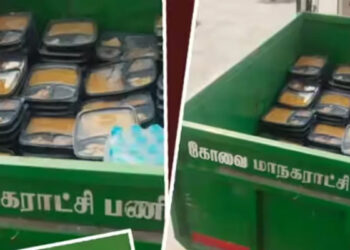 துாய்மை பணியாளர்களுக்கு குப்பை வண்டியில் உணவு ? – அதிமுக-பாஜக கடும் கண்டனம்