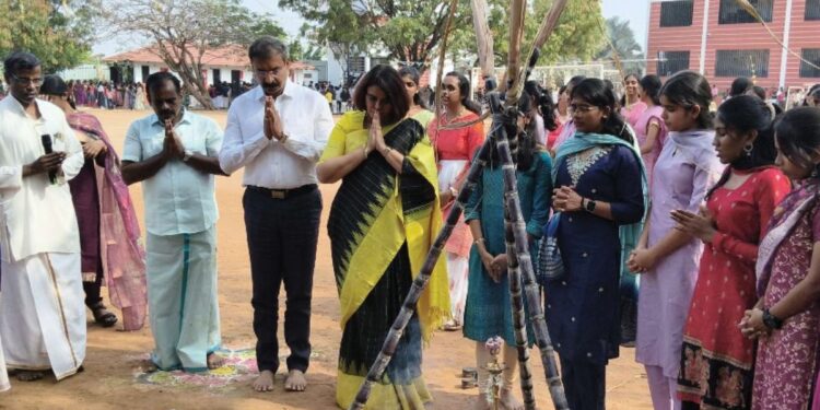 புதுப்பானையில் பொங்கல் வைத்து உறியடித்த மாணவர்கள்  மேட்டுப்பாளையம் பள்ளியில் தமிழர்திருநாள் கொண்டாட்டம்