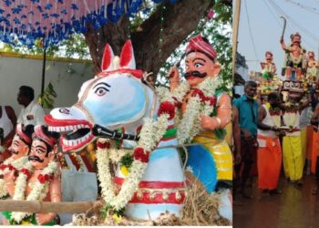 வத்தலக்குண்டு அய்யனார் கோவில் புரவி எடுப்புத் திருவிழாவில் கால பைரவரைச் சுமந்து வந்த இஸ்லாமிய சகோதரர்!