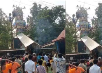 சக்கம்பட்டி நன்மை தருவார் ஐயப்பன் கோவில் மார்கழி உற்சவம் 49 அடி மாகாளியம்மனுக்குப் பாலாபிஷேகம்