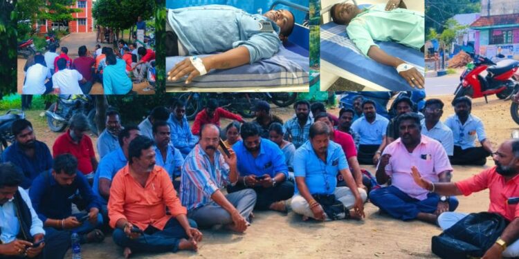 பத்திரிகையாளர்கள் மீது அறநிலையத் துறையினர் தாக்கு ரெட்டியார்சத்திரம் சாலையில் மறியல்