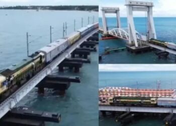 வங்கக்கடலில் ஆழ்ந்த காற்றழுத்த தாழ்வு மண்டலம்: பாம்பன் பாலத்தில் ரயில் நிறுத்தம்
