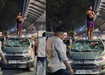 கோவையில் போதை இளைஞரின் கார் அட்டகாசம் பொதுமக்கள் மீது மோதி அச்சுறுத்தல்