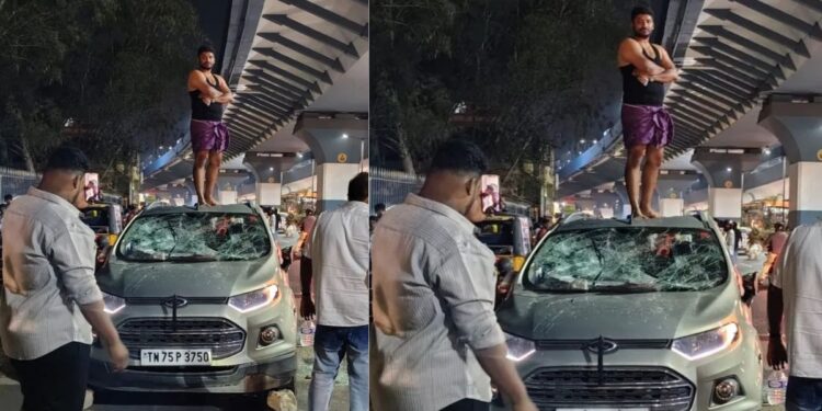 கோவையில் போதை இளைஞரின் கார் அட்டகாசம் பொதுமக்கள் மீது மோதி அச்சுறுத்தல்