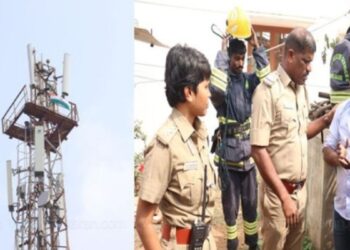 அரசியல் மாற்றம் வேண்டி 40 அடி உயர டவர் மீது ஏறி பனியன் தொழிலாளி போராட்டம்