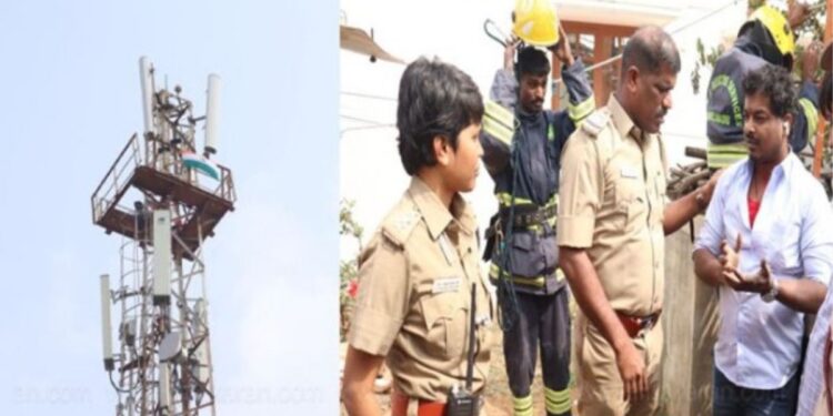 அரசியல் மாற்றம் வேண்டி 40 அடி உயர டவர் மீது ஏறி பனியன் தொழிலாளி போராட்டம்