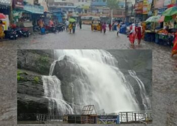 தென்காசியில் கொட்டித் தீர்த்த அதி கனமழை குற்றால அருவிகளில் அபாயகரமான வெள்ளப்பெருக்கு – குளிக்கத் தடை நீடிப்பு!
