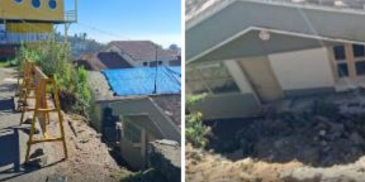 சரியும் தாங்கு சுவர்.. உடையும் குடிநீர் குழாய்.. ஆபத்தில் கொடைக்கானல் காவலர் குடியிருப்பு ரோடு