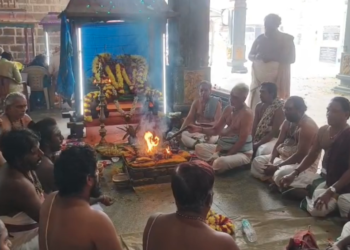உடல்நலம் பாதிக்கப்பட்டுள்ள பாரதியஜனதாகட்சி மூத்ததலைவர் H.ராஜா நலம் அடையவேண்டி திருக்கடையூர் கோயிலில் ஆயுஷ்ஹோமம்
