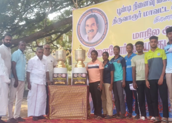 கொரடாச்சேரி பகுதியில் ஆண்கள் மேல்நிலைப்பள்ளியில் மாநில அளவிலான இளைஞர் கையுந்து பந்து போட்டி பூண்டி.கலைவாணன் பார்வையிட்டார்