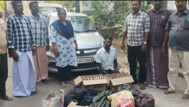 சீர்காழி அருகே காரில் வெளிமாநில மது பாட்டில்களை கடத்தி வந்த இளைஞர் கைது. கார் மற்றும் 480 மதுபாட்டில்கள் பறிமுதல் 