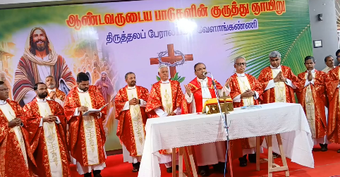 புகழ்பெற்ற வேளாங்கண்ணி பேராலயத்தில் நடைபெற்ற குருத்தோலை நிகழ்ச்சி