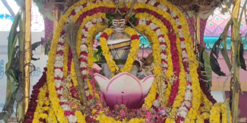 திருவாரூர் தியாகராஜர் ஆலய வண்ண மின் விளக்குகளால் அலங்கரிக்கப்பட்ட தெப்ப வெள்ளோட்டம்
