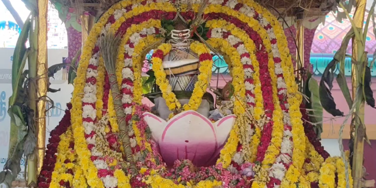 திருவாரூர் தியாகராஜர் ஆலய வண்ண மின் விளக்குகளால் அலங்கரிக்கப்பட்ட தெப்ப வெள்ளோட்டம்