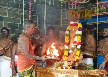 திருவாரூர் தியாகராஜர் ஆலய வண்ண மின் விளக்குகளால் அலங்கரிக்கப்பட்ட தெப்ப வெள்ளோட்டம்