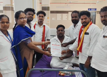 திருத்தணயில்  தவெக சார்பில் முதலமைச்சர் ஜோசப் விஜய் பிறந்தநாள் முன்னிட்டு ரத்ததானம் முகாம்