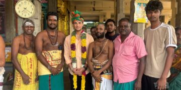 திருவெண்காடு சுவேதாரண்யேஸ்வரர் சுவாமி கோவிலில், இந்திய கிரிக்கெட் வீரர் அபிஷேக் ஷர்மா இன்று சாமி தரிசனம்