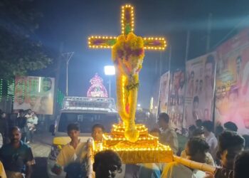 தடிக்காரன்கோணம் பகுதியில் பிரசித்தி பெற்ற தூய பணிமய அன்னை ஆலயத்தில் 9-வது தேர்பவனி